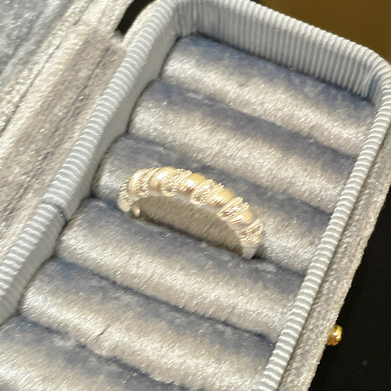 Sparkling Zircon Brushed Open Ring