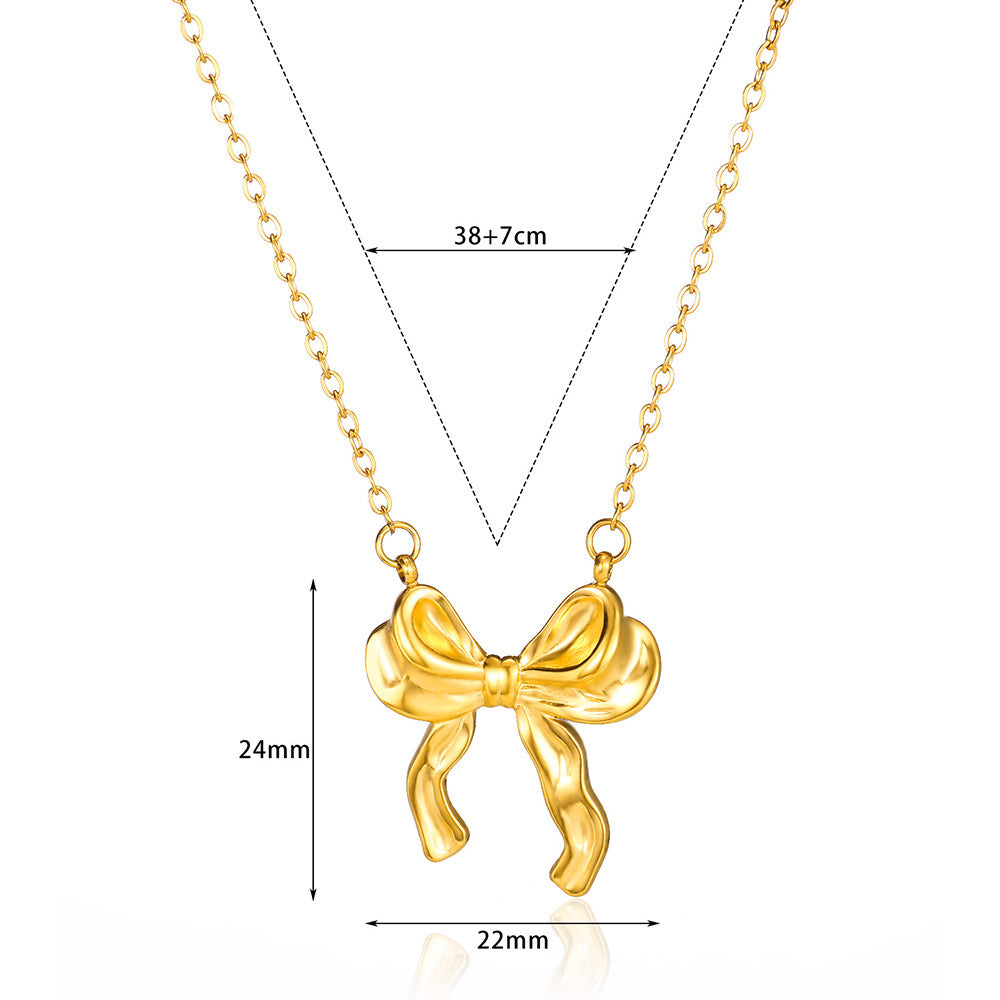 Gold-Plated Bow Knot Stainless Steel Necklace