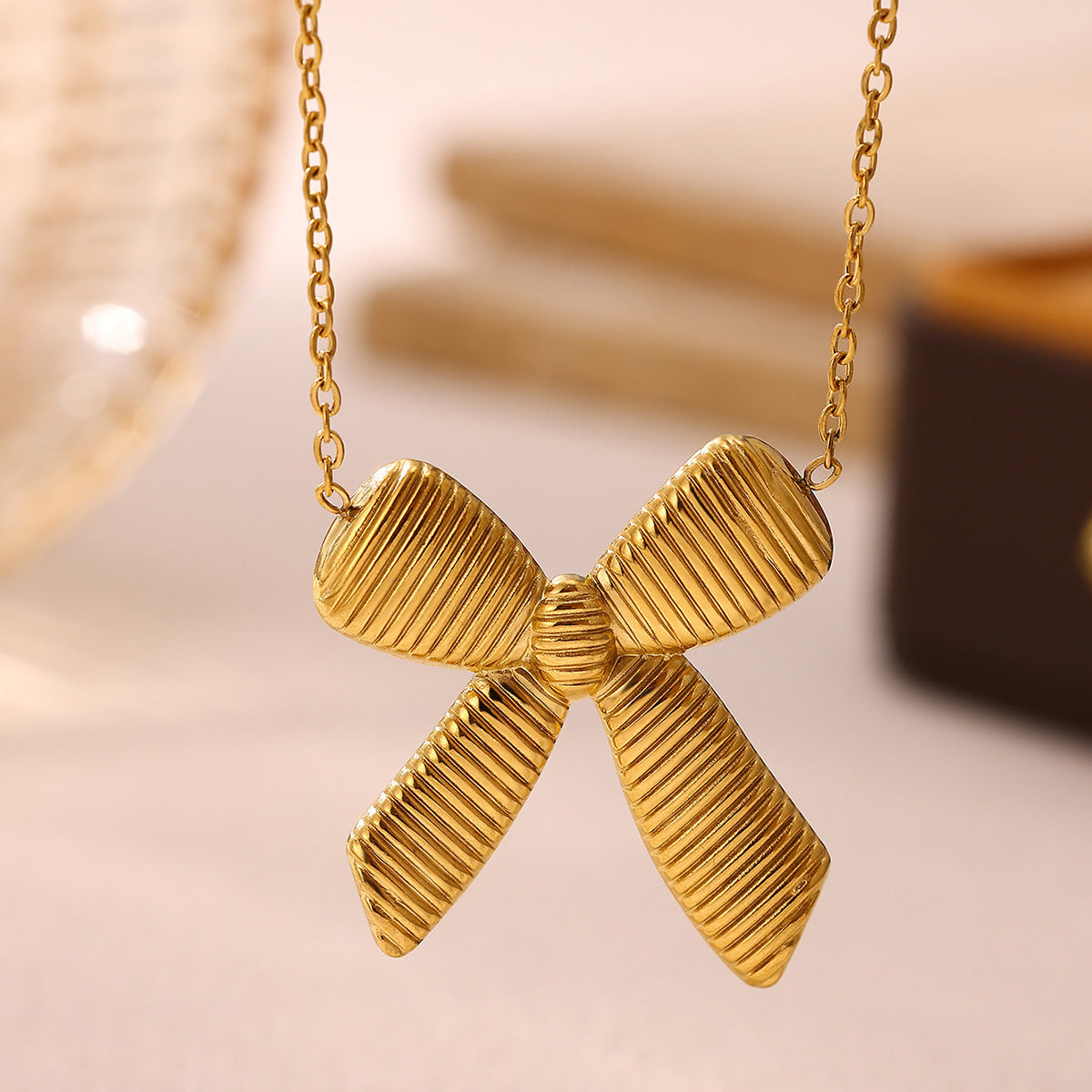 Gold-Plated Bow Knot Stainless Steel Necklace