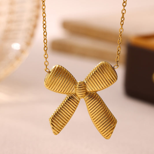 Gold-Plated Bow Knot Stainless Steel Necklace