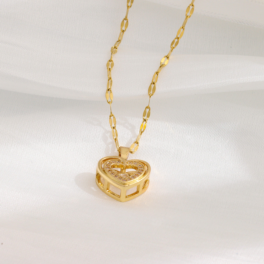 Double-Layer Rhinestone Heart Necklace