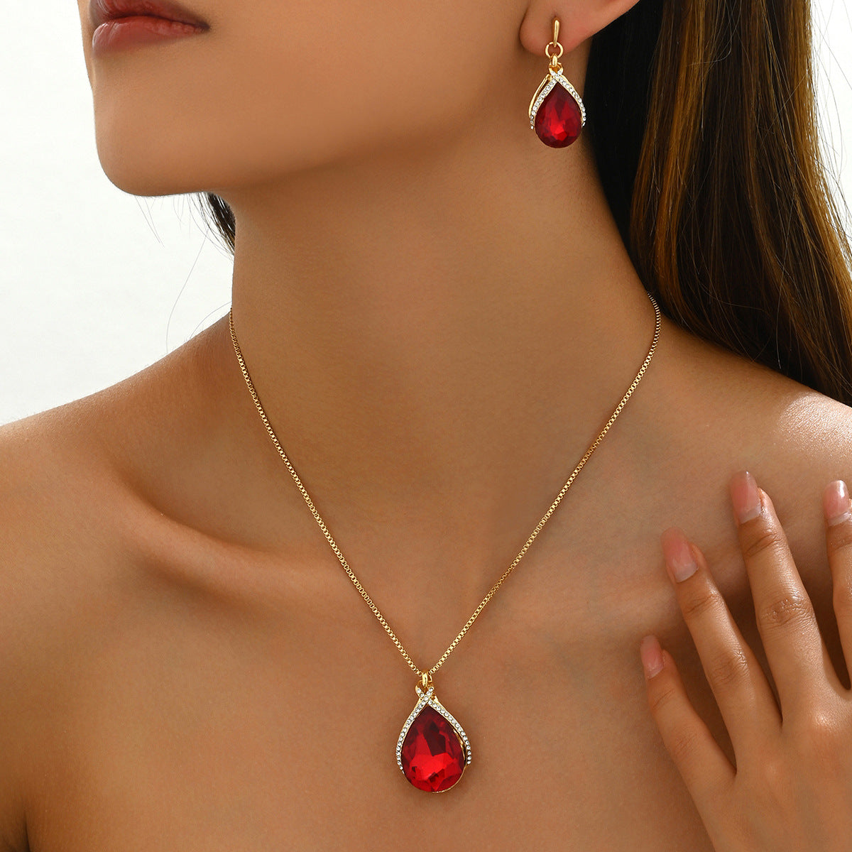 Crystal Geometric Necklace & Earrings Set