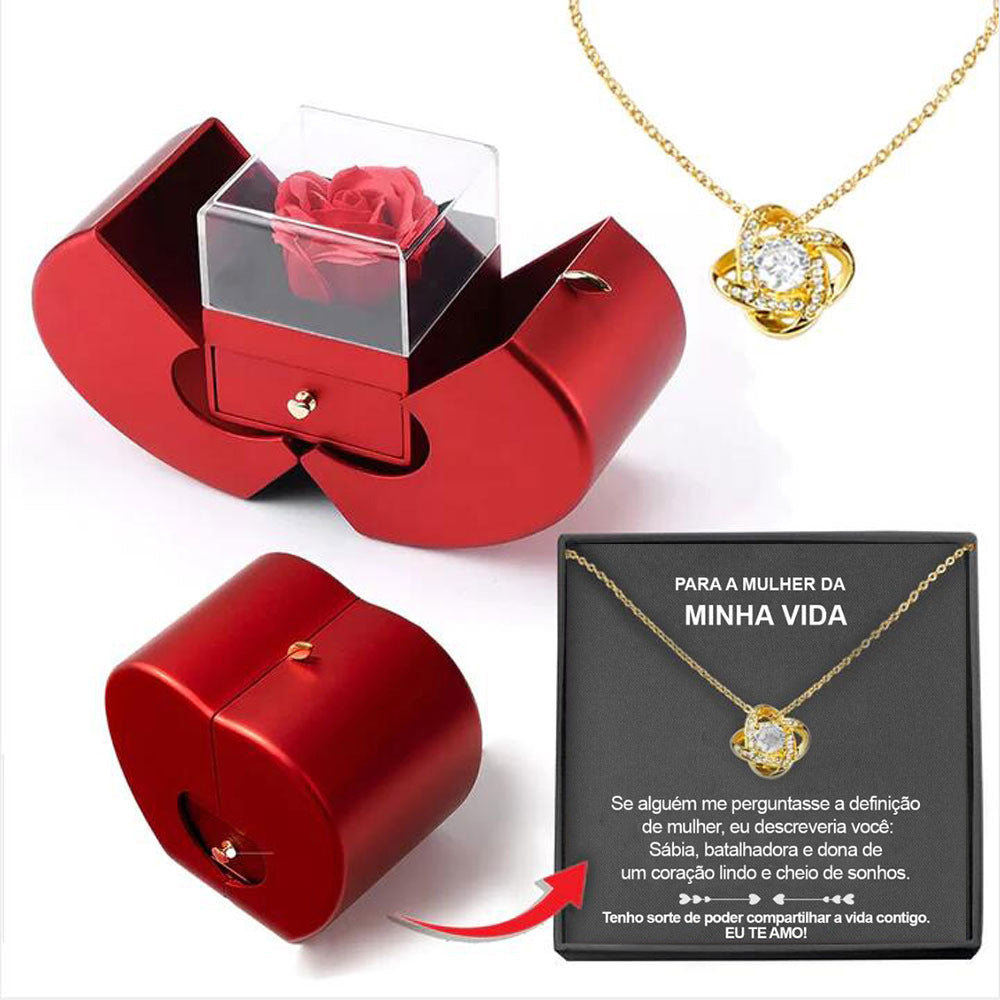 Eternal Rose Apple Box & Heart Necklace Gift Set