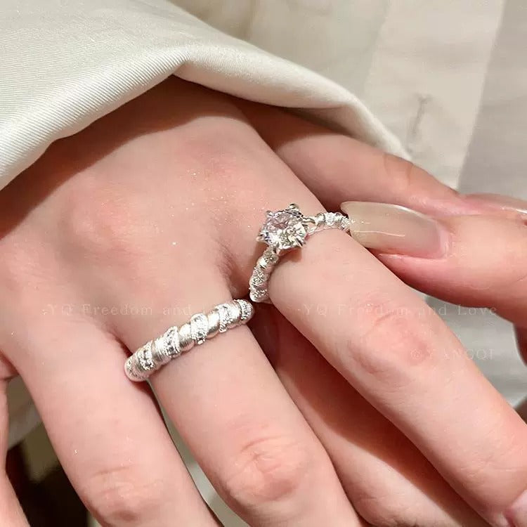 Sparkling Zircon Brushed Open Ring