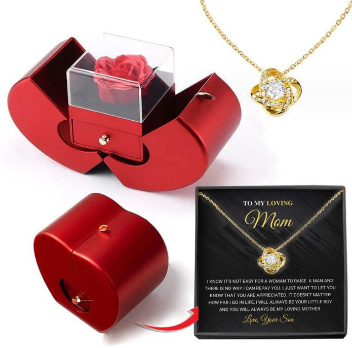Eternal Rose Apple Box & Heart Necklace Gift Set