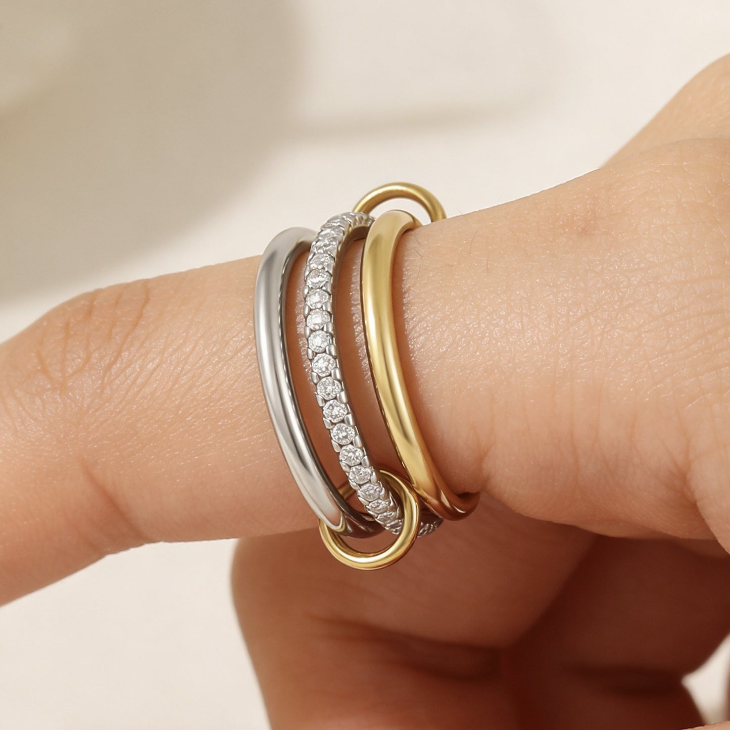 Interlocking Zircon Triple Ring Set