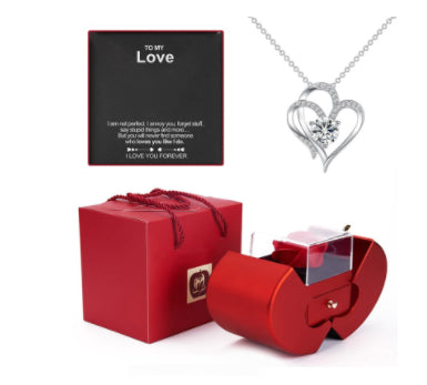 Eternal Rose Apple Box & Heart Necklace Gift Set