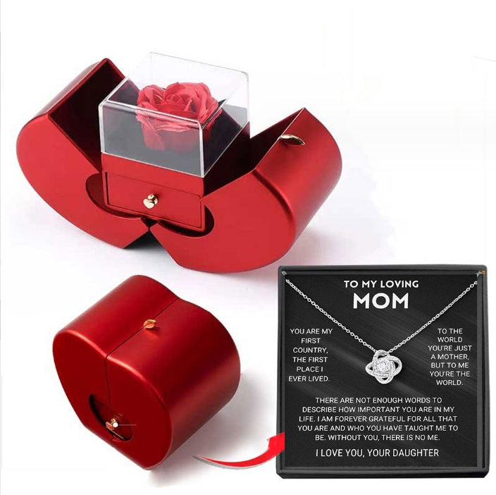 Eternal Rose Apple Box & Heart Necklace Gift Set