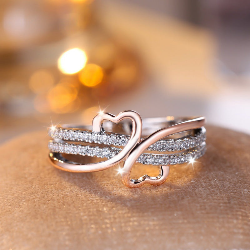Two-Tone Zircon Heart Ring