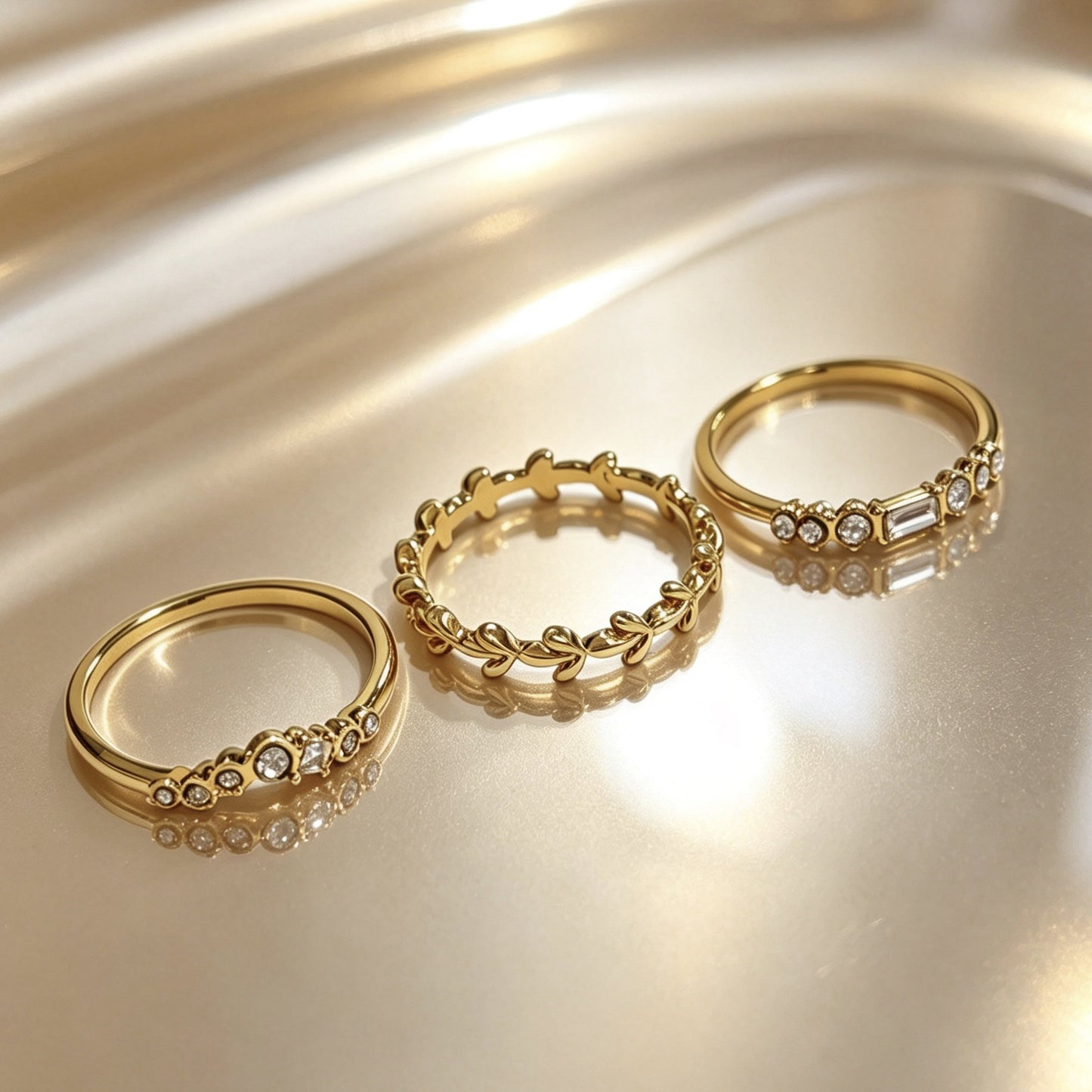 18K Gold-Plated Ring Set — 3 Pieces