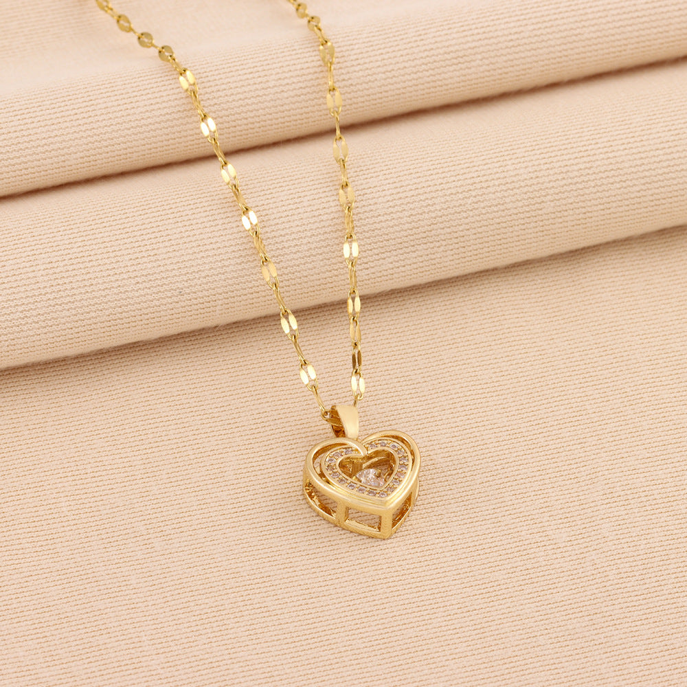 Double-Layer Rhinestone Heart Necklace