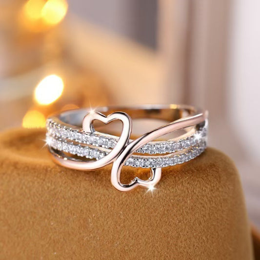 Two-Tone Zircon Heart Ring