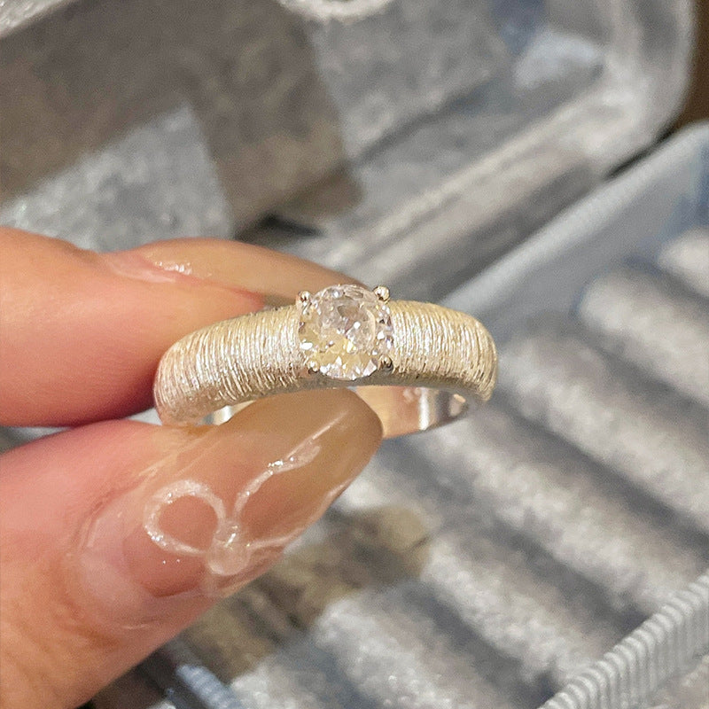 Sparkling Zircon Brushed Open Ring