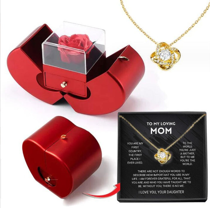 Eternal Rose Apple Box & Heart Necklace Gift Set