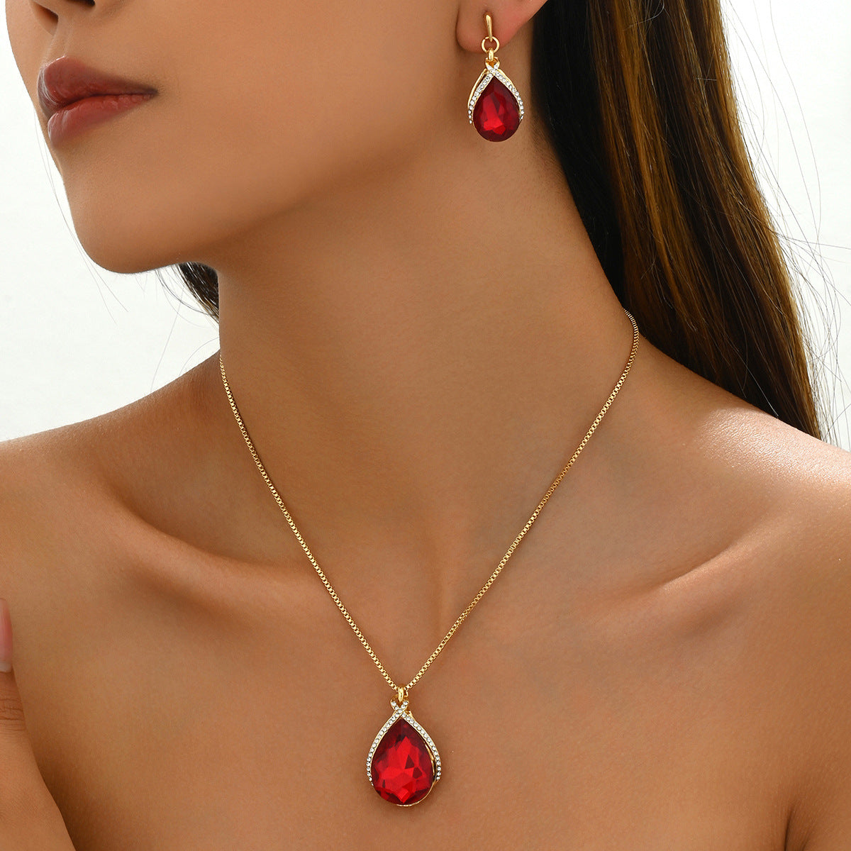 Crystal Geometric Necklace & Earrings Set