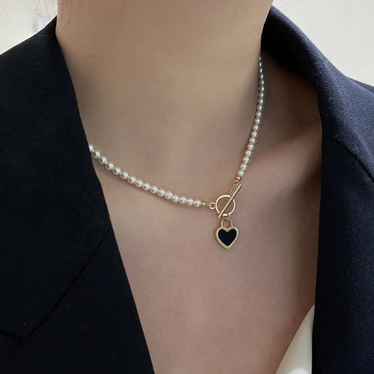 Double-Sided Pearl Heart Necklace