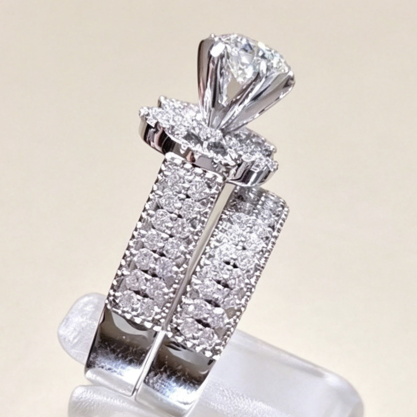 Platinum-Plated Diamond Octagon Ring