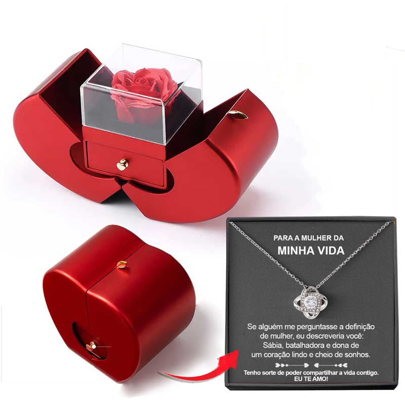 Eternal Rose Apple Box & Heart Necklace Gift Set