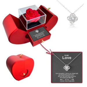 Eternal Rose Apple Box & Heart Necklace Gift Set