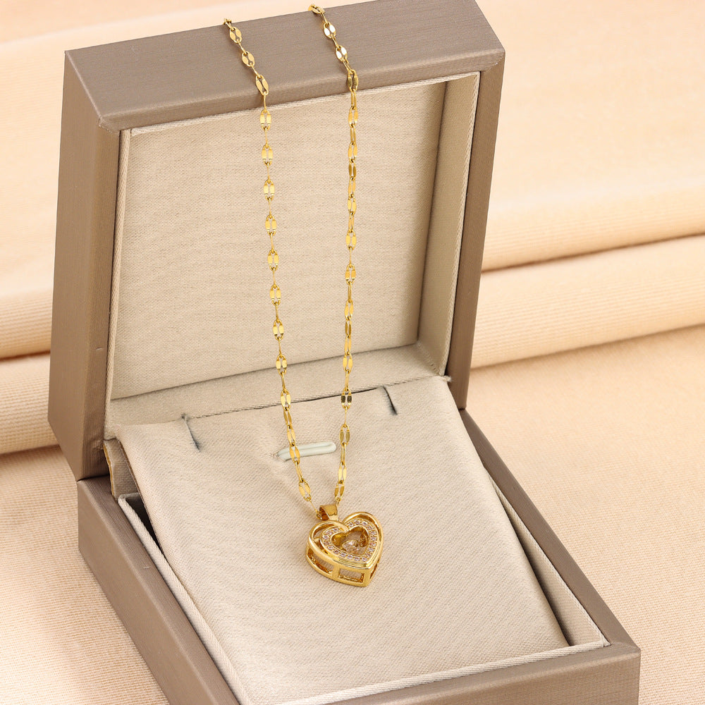 Double-Layer Rhinestone Heart Necklace