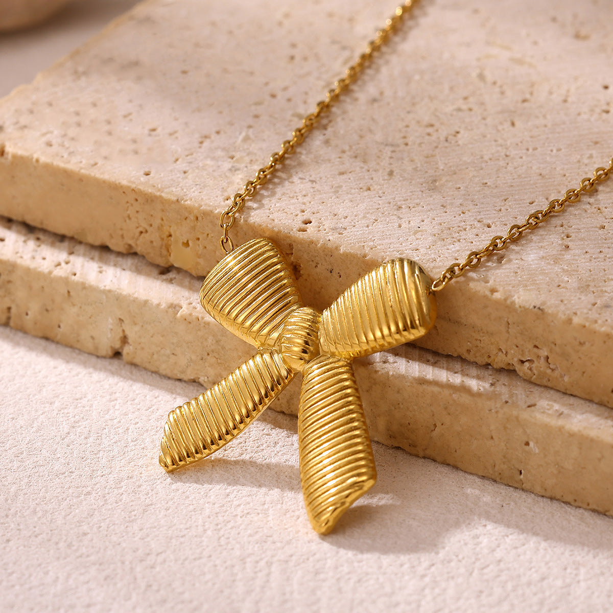 Gold-Plated Bow Knot Stainless Steel Necklace