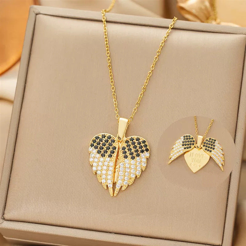 Wings & Heart Titanium Steel Necklace