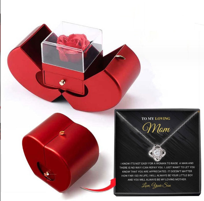 Eternal Rose Apple Box & Heart Necklace Gift Set
