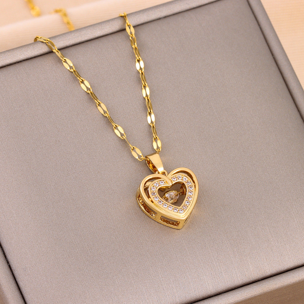 Double-Layer Rhinestone Heart Necklace