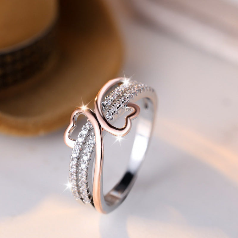 Two-Tone Zircon Heart Ring