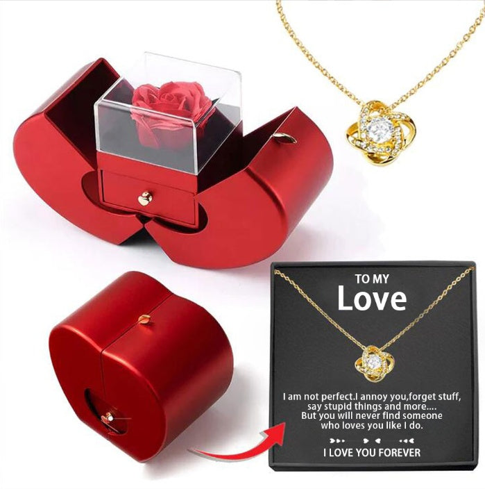 Eternal Rose Apple Box & Heart Necklace Gift Set