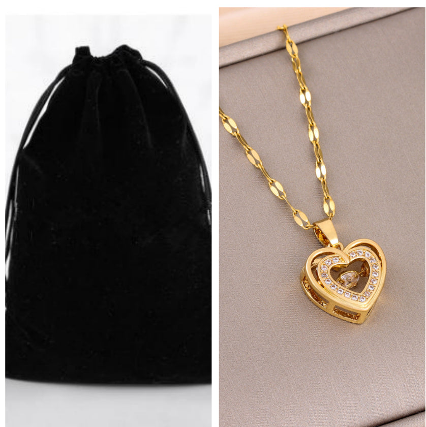 Double-Layer Rhinestone Heart Necklace