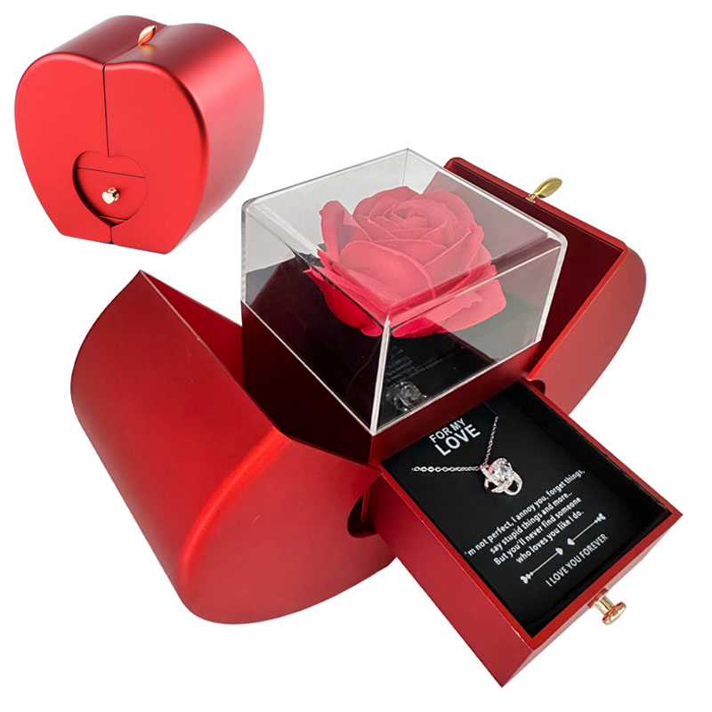 Eternal Rose Apple Box & Heart Necklace Gift Set