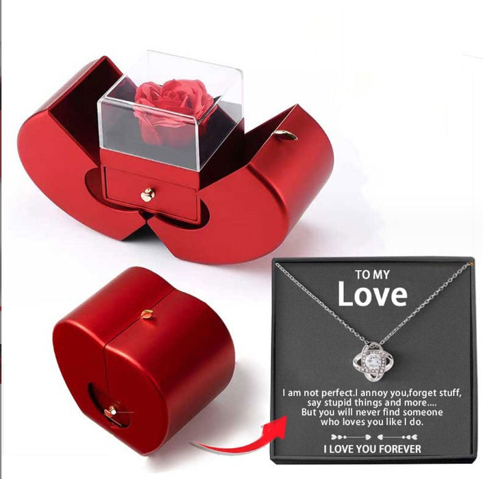 Eternal Rose Apple Box & Heart Necklace Gift Set