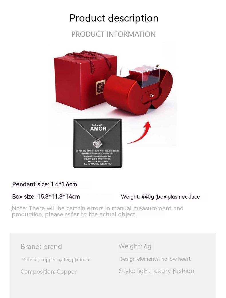 Eternal Rose Apple Box & Heart Necklace Gift Set