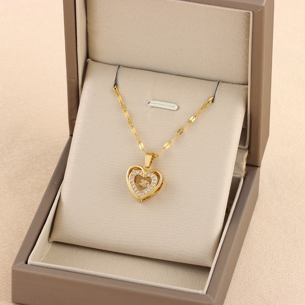 Double-Layer Rhinestone Heart Necklace